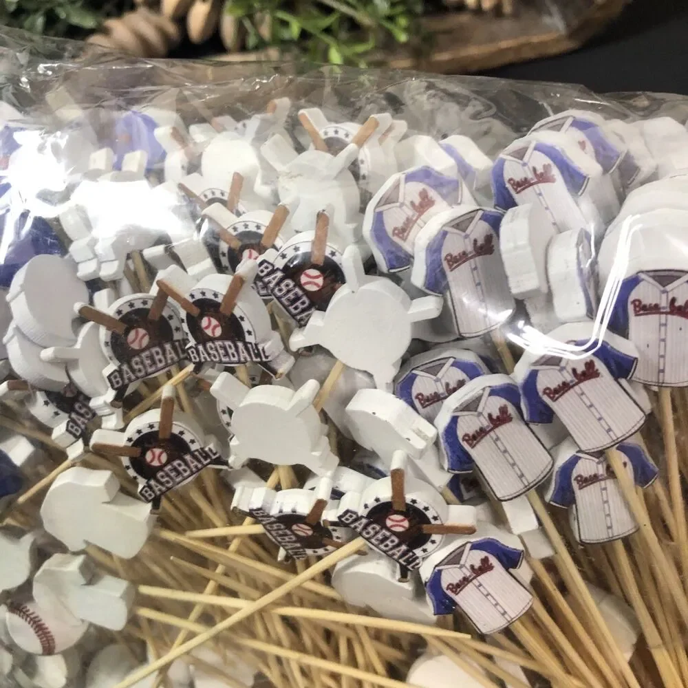 200+ ct. Baseball Theme Cupcake, Food, Cake Topper B-Day Wood Party Picks